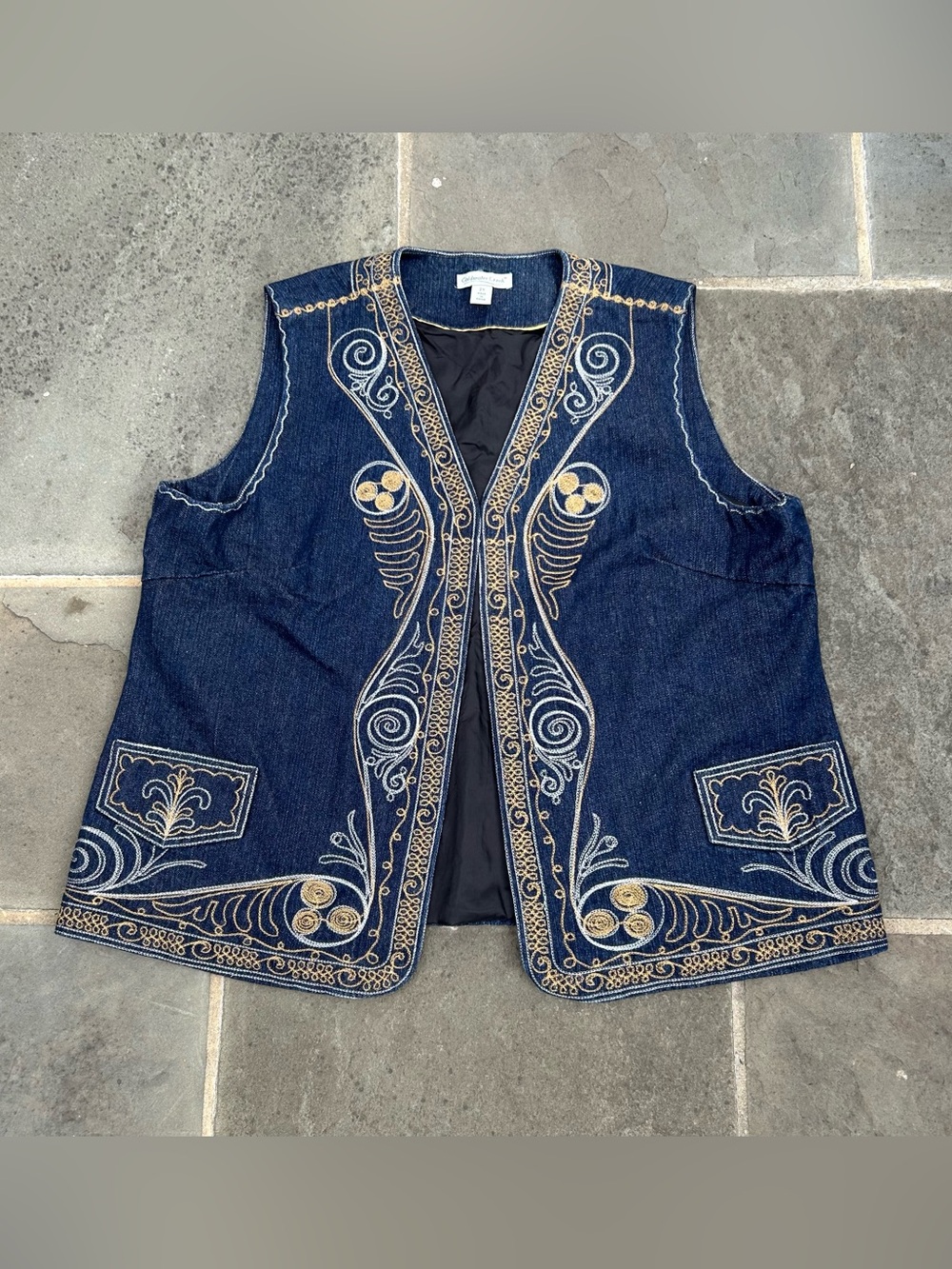 Coldwater Creek Embroidered Denim Vest 2X Blue Western Boho